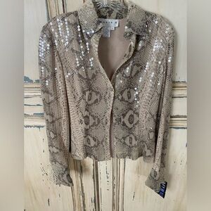 NWT BASIX II BEIGE SEQUIN SNAKE SKIN LOOKING TOP, SIZE 4
